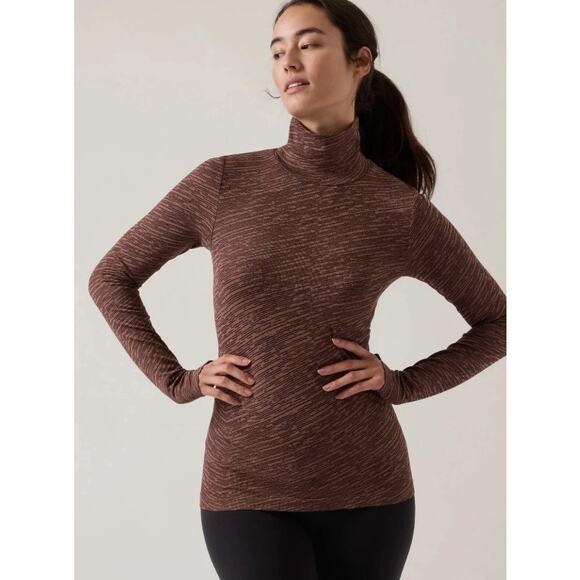 Athleta Brown Flurry Seamless Long Sleeve Pullover Turtleneck Top Womens Large - Picture 1 of 5